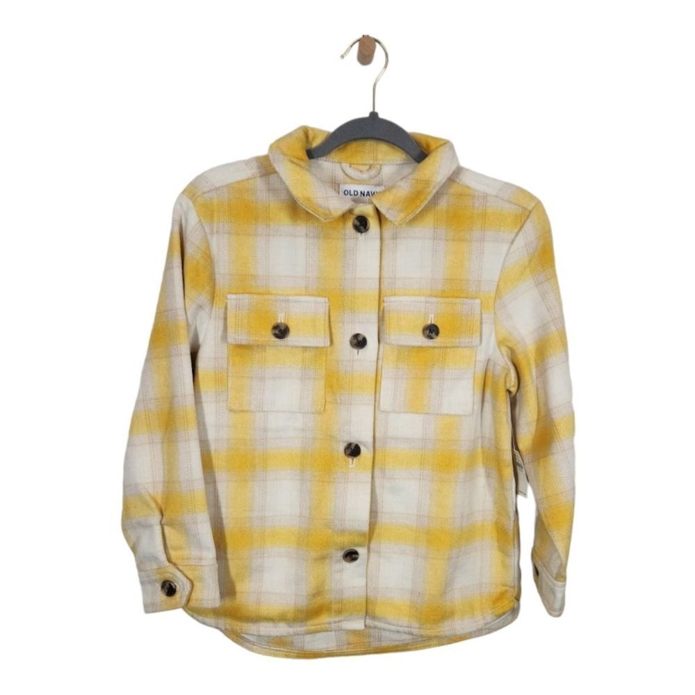 NWT Old Navy Girls Plaid Soft-Brushed Utility Shacket in Yellow Plaid Size L (10